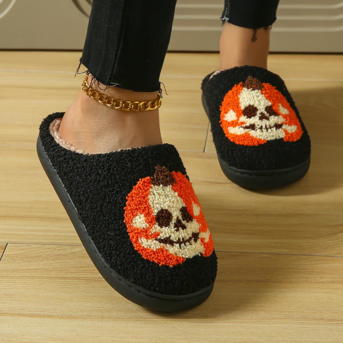 Chaussons grande taille à imprimé citrouille et visage fantôme d'Halloween - image 12