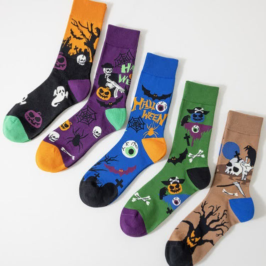 Chaussettes courtes à imprimé effrayant Halloween grande taille (5 paires) - Multicolore - EU41-46 (US7.5-12) - image 1