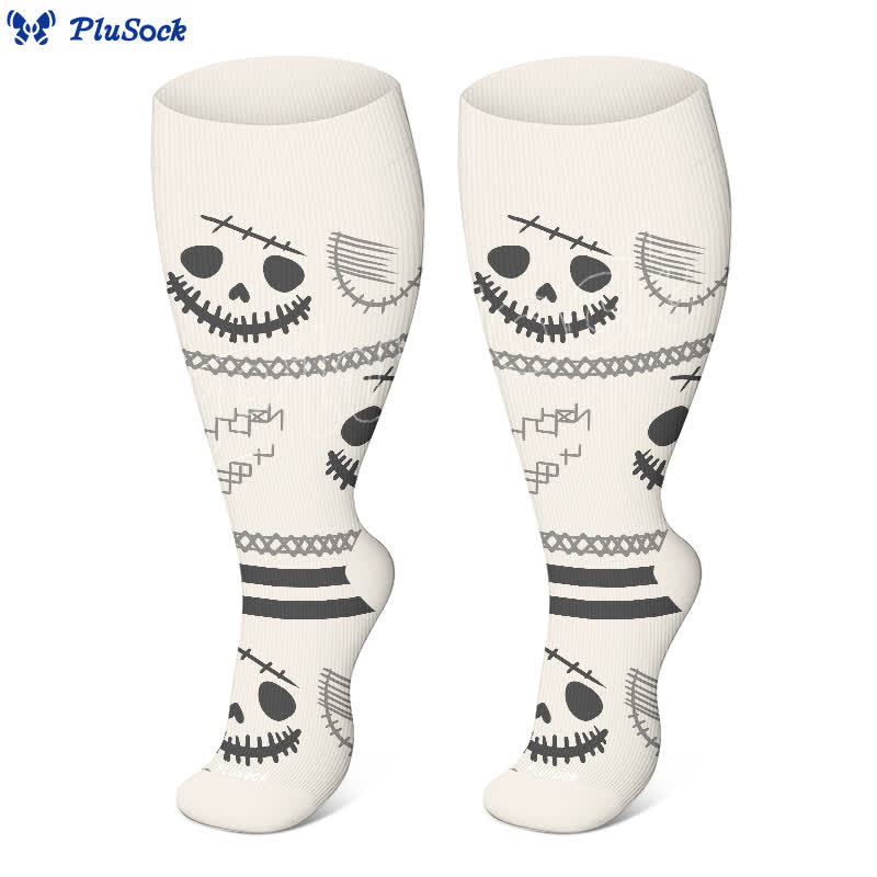Chaussettes de compression grande taille à imprimé chat et chauve-souris pour Halloween (3 paires) - image 3