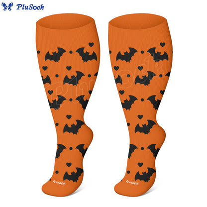 Chaussettes de compression grande taille à imprimé chat et chauve-souris pour Halloween - image 1