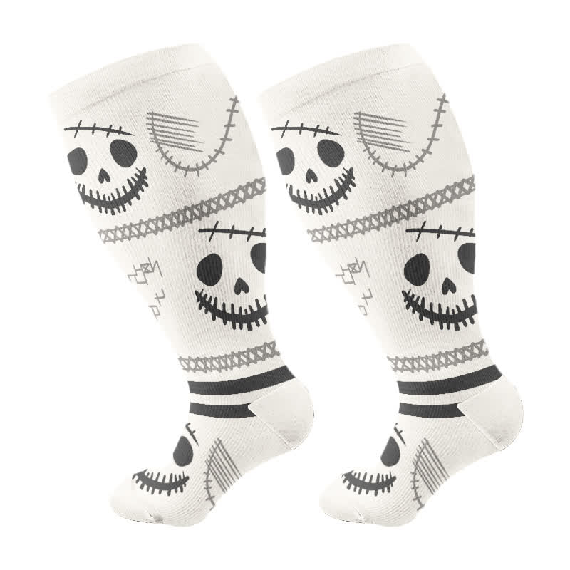 Chaussettes de compression grande taille à imprimé chat et chauve-souris pour Halloween (3 paires) - Beige (1 paire) - 4XL - image 7