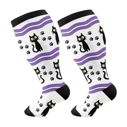 Chaussettes de compression grande taille à imprimé chat et chauve-souris pour Halloween - image 6