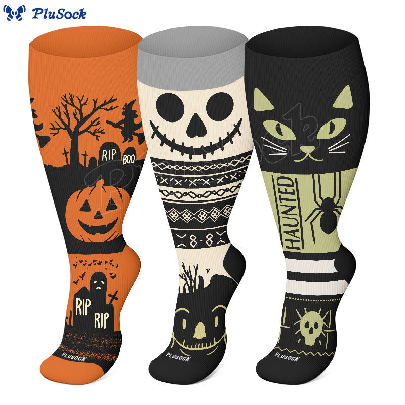 Chaussettes de compression Halloween chat araignée grande taille (3 paires) - image 1