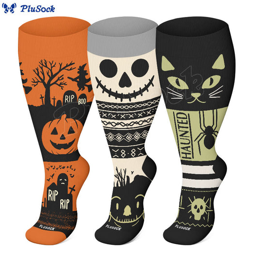 Chaussettes de compression Halloween chat araignée grande taille (3 paires) - image 1