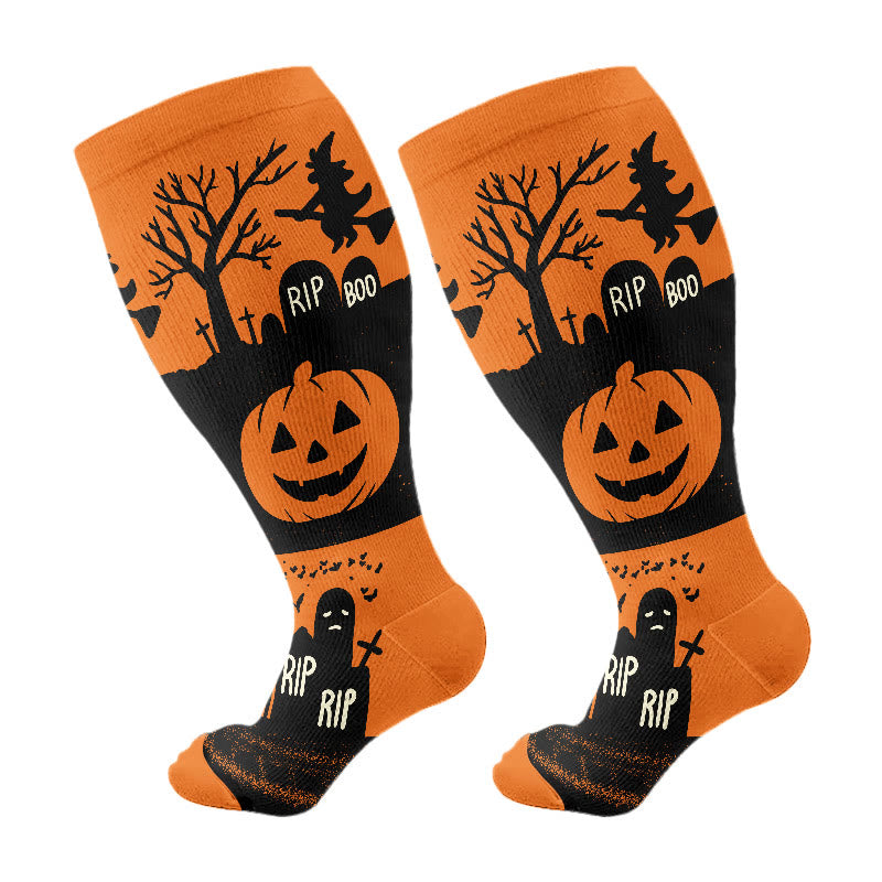 Chaussettes de compression Halloween chat araignée grande taille (3 paires) - Orange (1 paire) - 4XL - image 8