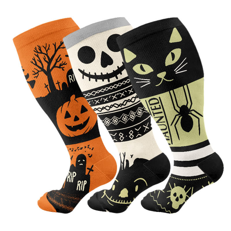 Chaussettes de compression Halloween chat araignée grande taille (3 paires) - Multicolore - 4XL - image 2