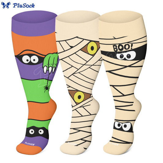Chaussettes de compression amusantes Halloween grande taille (3 paires) - image 1