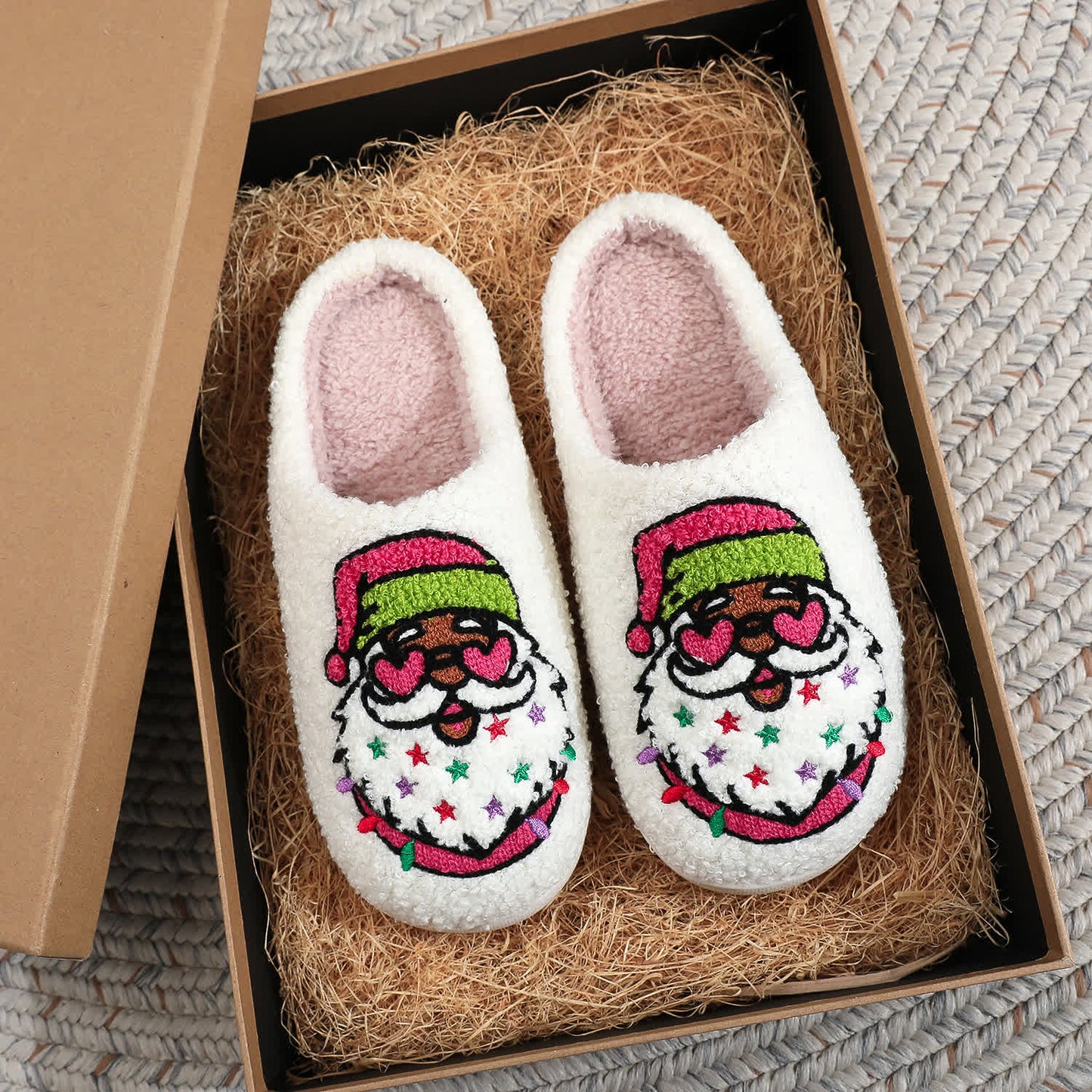 Chaussons de Noël grande taille à imprimé Père Noël - Blanc - EU44-45 (US10-11) - image 1