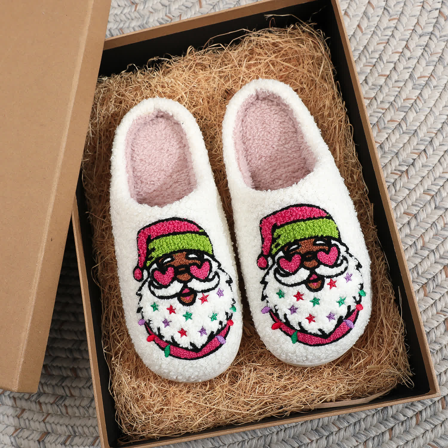 Chaussons de Noël grande taille à imprimé Père Noël - Blanc - EU44-45 (US10-11) - image 1