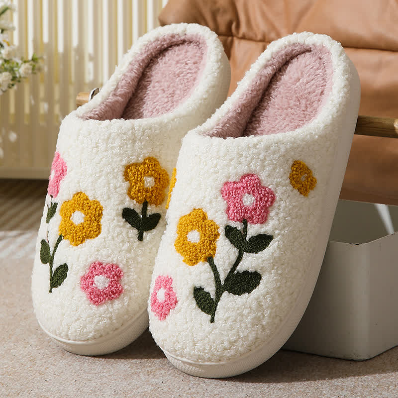Chaussons élégants à imprimé floral grande taille - Blanc-A - EU43-44 (US9-10) - image 1