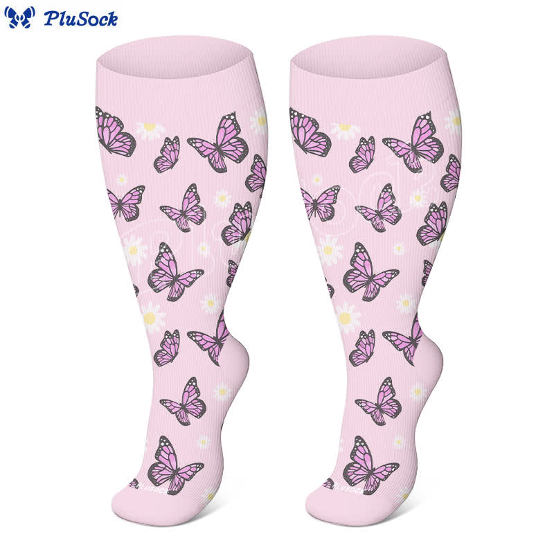 Chaussettes de compression grande taille, série papillon et fleurs - image 3
