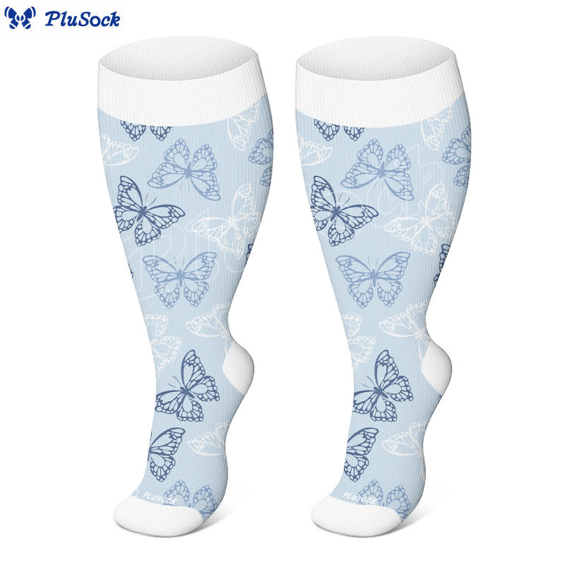 Chaussettes de compression grande taille série papillon et fleurs - image 1