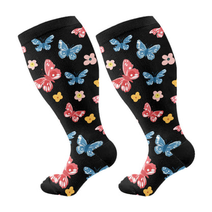 Chaussettes de compression grande taille motif papillon et fleurs (3 paires) - Noir (1 paire) - 4XL - image 7