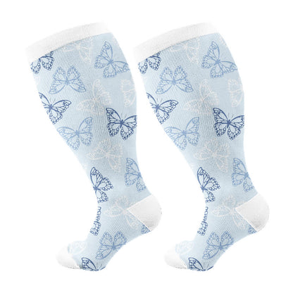 Chaussettes de compression grande taille motif papillon et fleurs (3 paires) - Bleu (1 paire) - 4XL - image 6