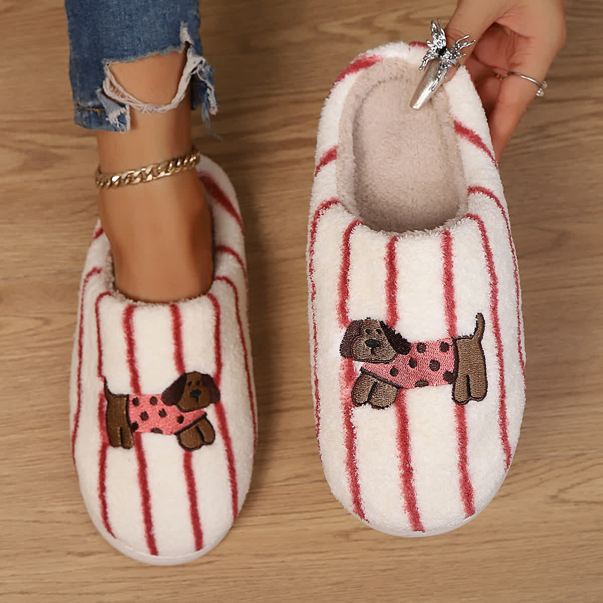 Chaussons à rayures et imprimé chien - Rouge - EU40-41 (US7-7,5) - image 13