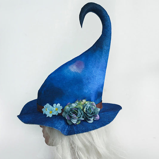 Chapeau de sorcière bleu à fleurs d'Halloween - Bleu - Taille unique - image 0