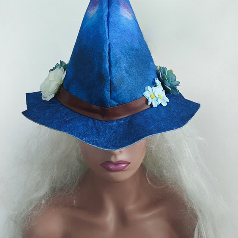 Chapeau de sorcière bleu à fleurs d'Halloween - image 4