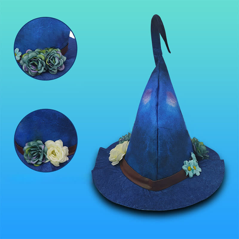 Chapeau de sorcière bleu à fleurs d'Halloween - image 3