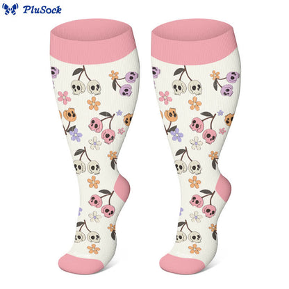 Chaussettes de compression grande taille motif tête de mort et fleurs d'Halloween (3 paires) - image 5