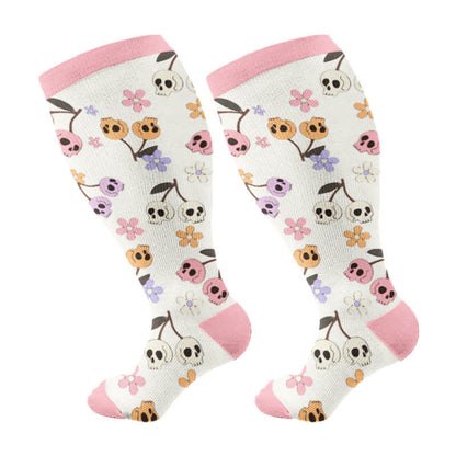 Chaussettes de compression grande taille motif tête de mort et fleurs d'Halloween (3 paires) - Rose (1 paire) - 2XL - image 9