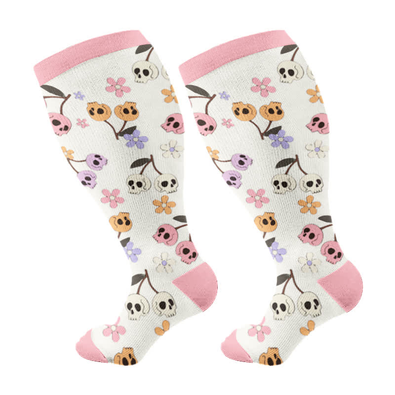 Chaussettes de compression grande taille motif tête de mort et fleurs d'Halloween (3 paires) - Rose (1 paire) - 2XL - image 9