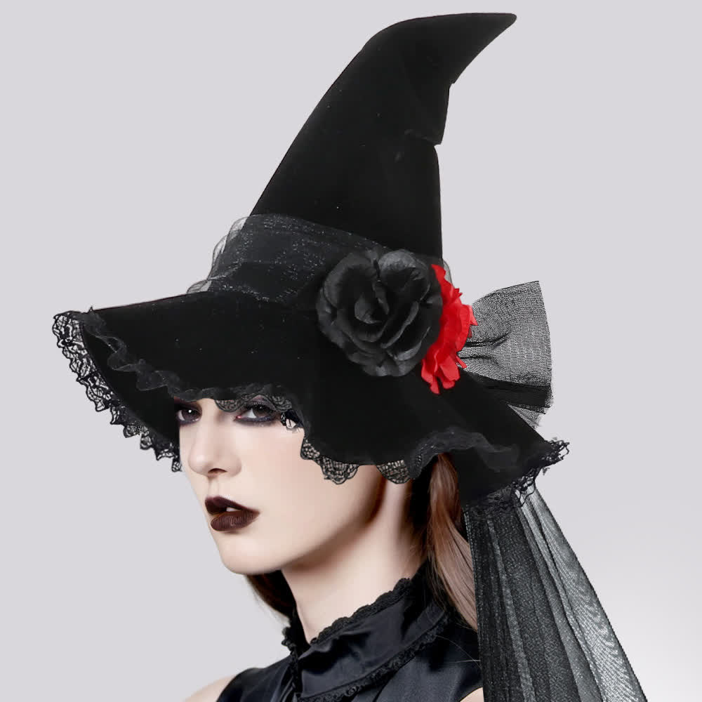 Chapeau de sorcière en maille avec fleurs artificielles pour Halloween - image 3