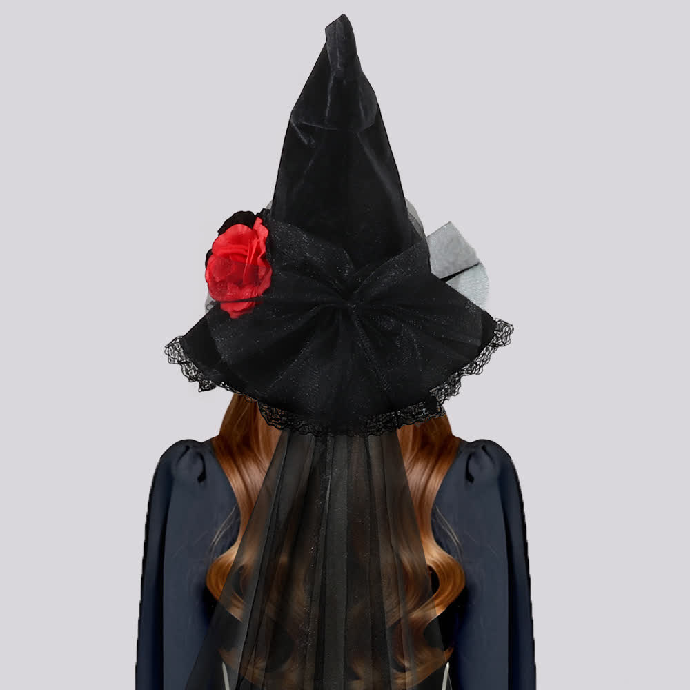 Chapeau de sorcière en maille avec fleurs artificielles pour Halloween - image 1
