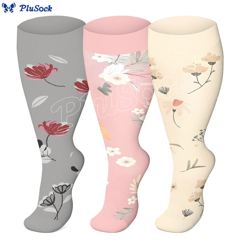 Chaussettes de compression grande taille à motif fleur de pêcher (3 paires) - image 0