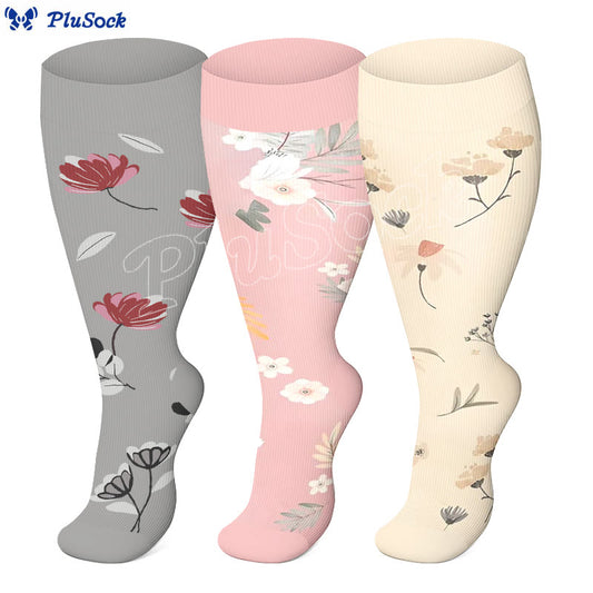 Chaussettes de compression grande taille à motif fleur de pêcher (3 paires) - image 0
