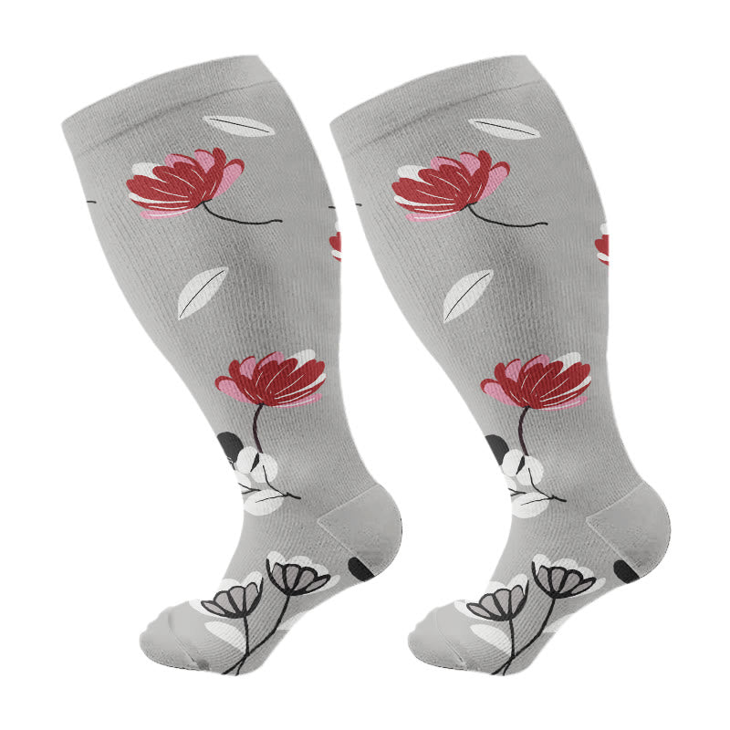 Chaussettes de compression grande taille à motif fleur de pêcher (3 paires) - Gris - 4XL - image 6