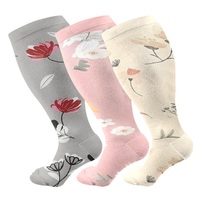 Chaussettes de compression grande taille à motif fleur de pêcher (3 paires) - Multicolore - 4XL - image 2
