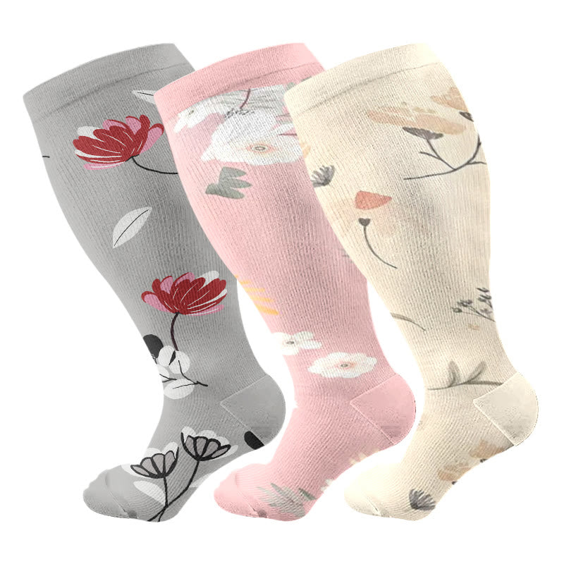Chaussettes de compression grande taille à motif fleur de pêcher (3 paires) - Multicolore - 4XL - image 1