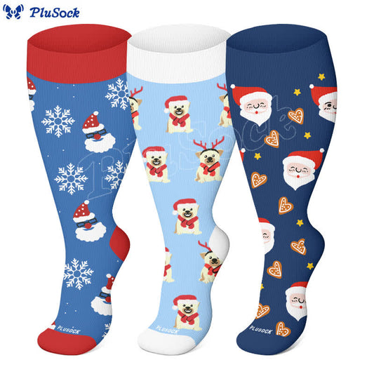 Chaussettes de compression Père Noël flocon de neige grande taille (3 paires) - image 1