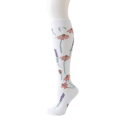 Chaussettes de compression à motif floral blanc (6 paires) - image 1