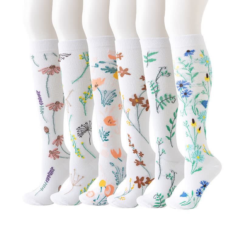 Chaussettes de compression à motif floral blanc (6 paires) - image 0