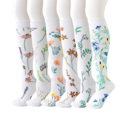 Chaussettes de compression à motif floral blanc (6 paires) - image 0