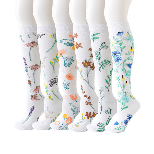 Chaussettes de compression à motif floral blanc (6 paires) - image 0