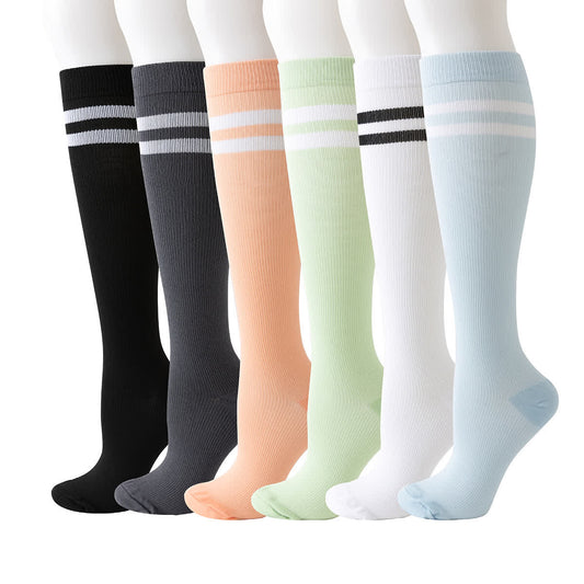Chaussettes de compression hautes rayées (6 paires) - Multicolore - L/XL - image 1