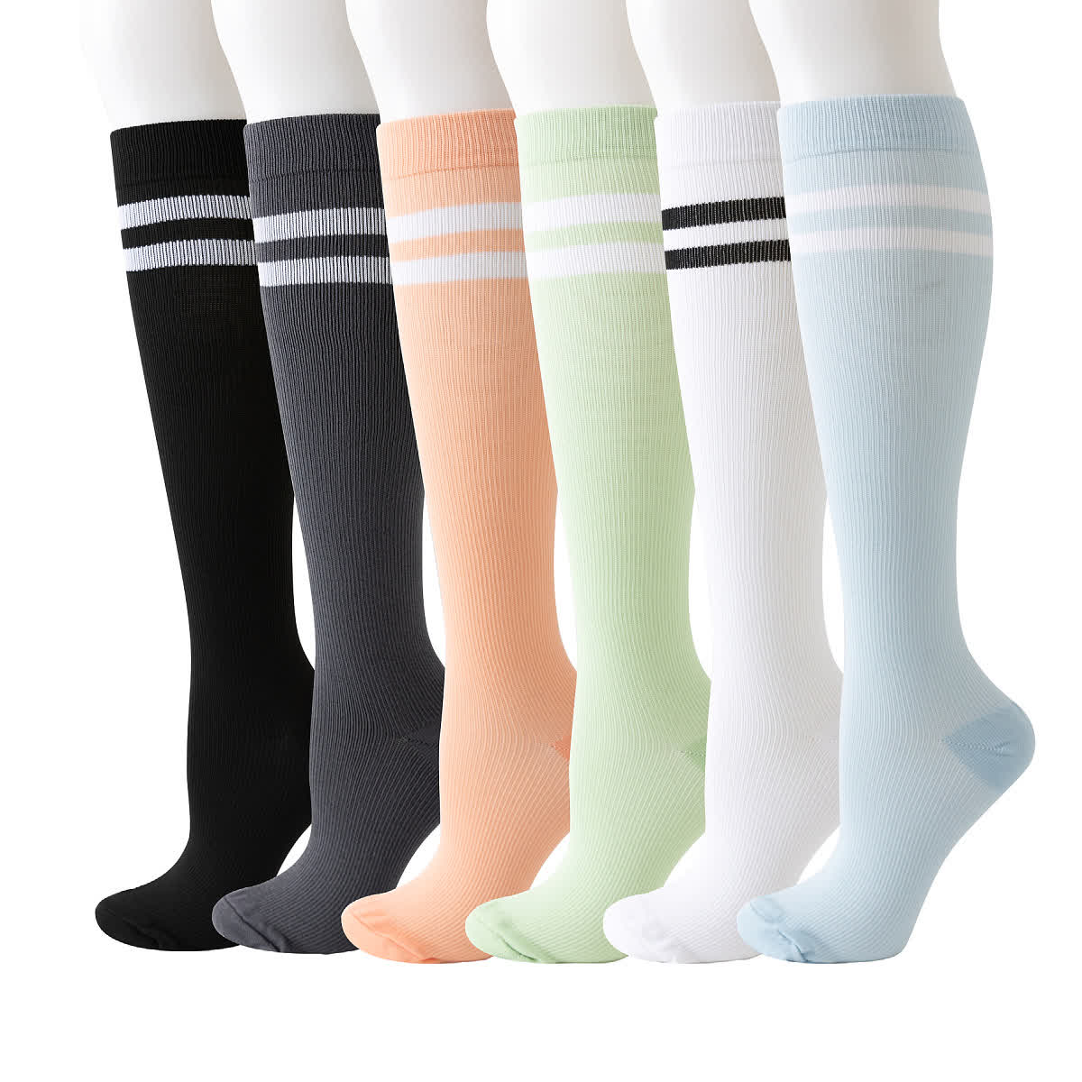 Chaussettes de compression hautes rayées (6 paires) - Multicolore - L/XL - image 0