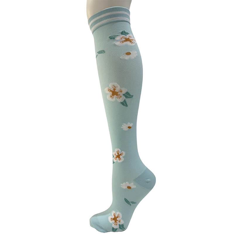 Chaussettes de compression à rayures florales (6 paires) - Bleu - S/M - image 2