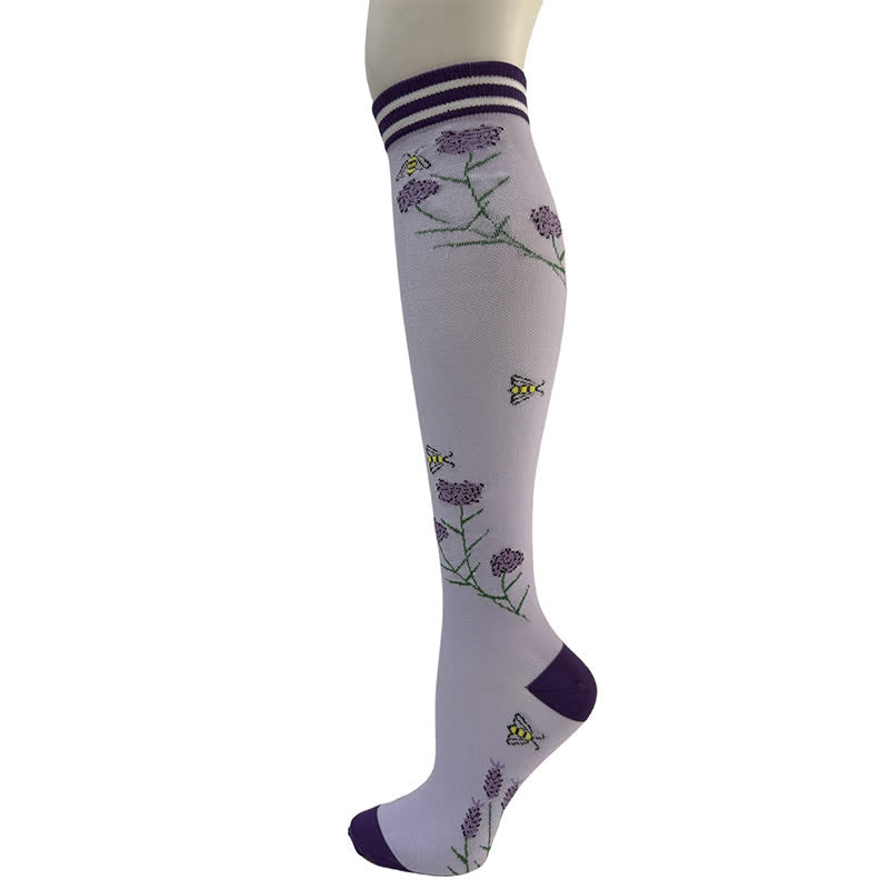 Chaussettes de compression à rayures florales (6 paires) - Violet - S/M - image 4