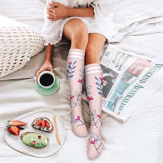 Chaussettes de compression à rayures florales (6 paires) - image 1