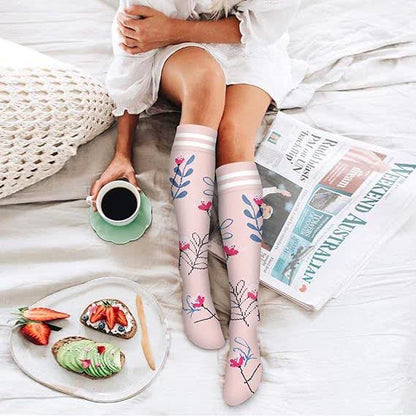Chaussettes de compression à rayures florales (6 paires) - image 1