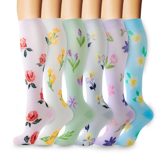 Chaussettes de compression hautes à motif floral (6 paires) - Multicolore - S/M - image 0