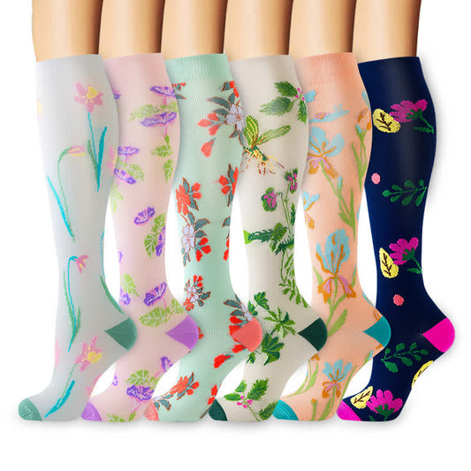 Chaussettes de compression hautes à motif floral aux couleurs vives (6 paires) - Multicolore - S/M - image 0