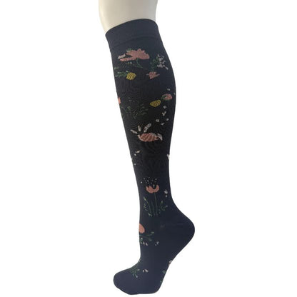 Chaussettes de compression montantes à motif floral noir et blanc (6 paires) - C - S/M - image 9