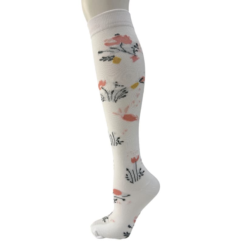 Chaussettes de compression montantes à motif floral noir et blanc (6 paires) - D - S/M - image 4