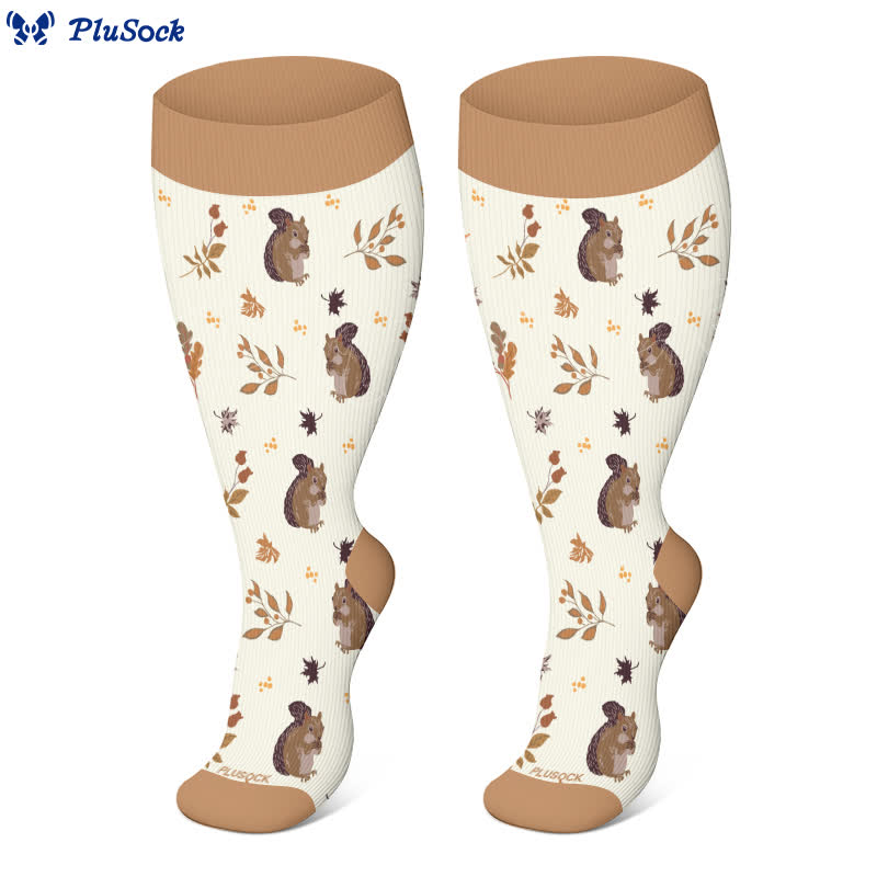 Chaussettes de compression grandes tailles à motif feuilles d'écureuil - image 3