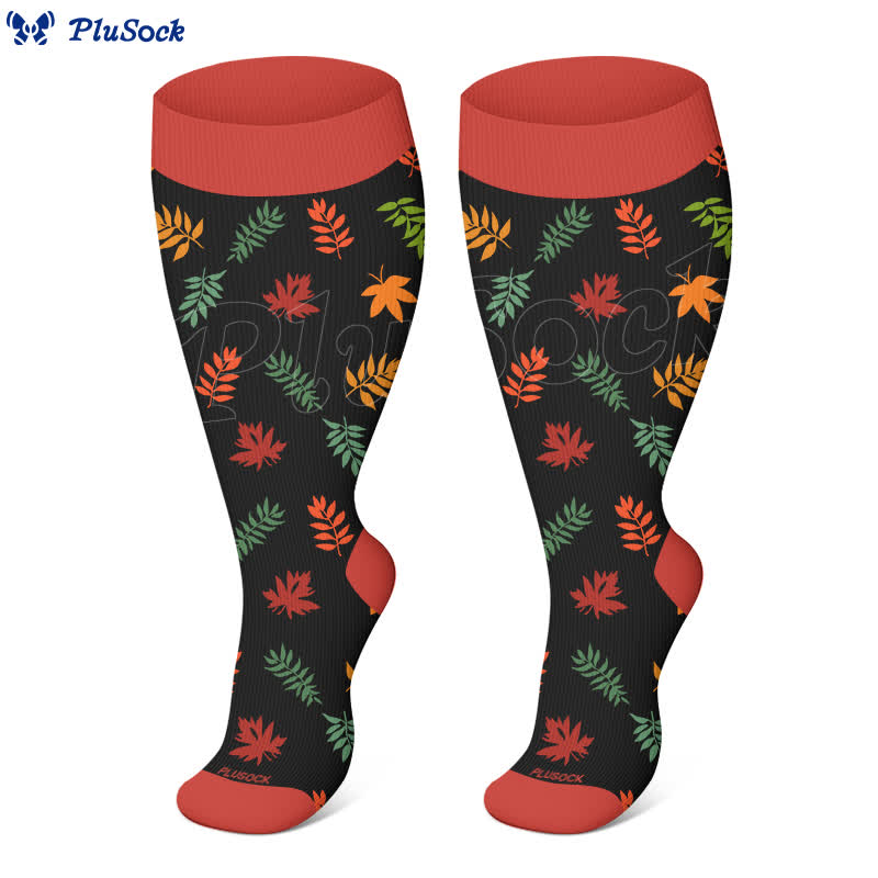 Chaussettes de compression à imprimé feuilles d'écureuil grande taille - image 1