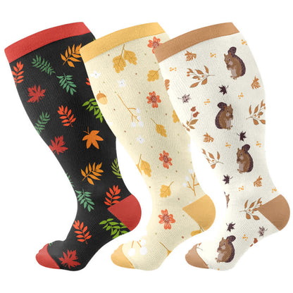 Chaussettes de compression grande taille à imprimé feuilles d'écureuil (3 paires) - Multicolore - 4XL - image 4